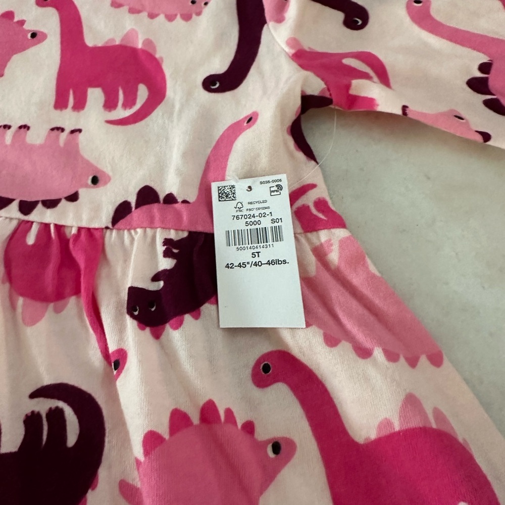 Old Navy Pink Dinosaur Print Kids Casual Dress 🆕 - Picture 3 of 5
